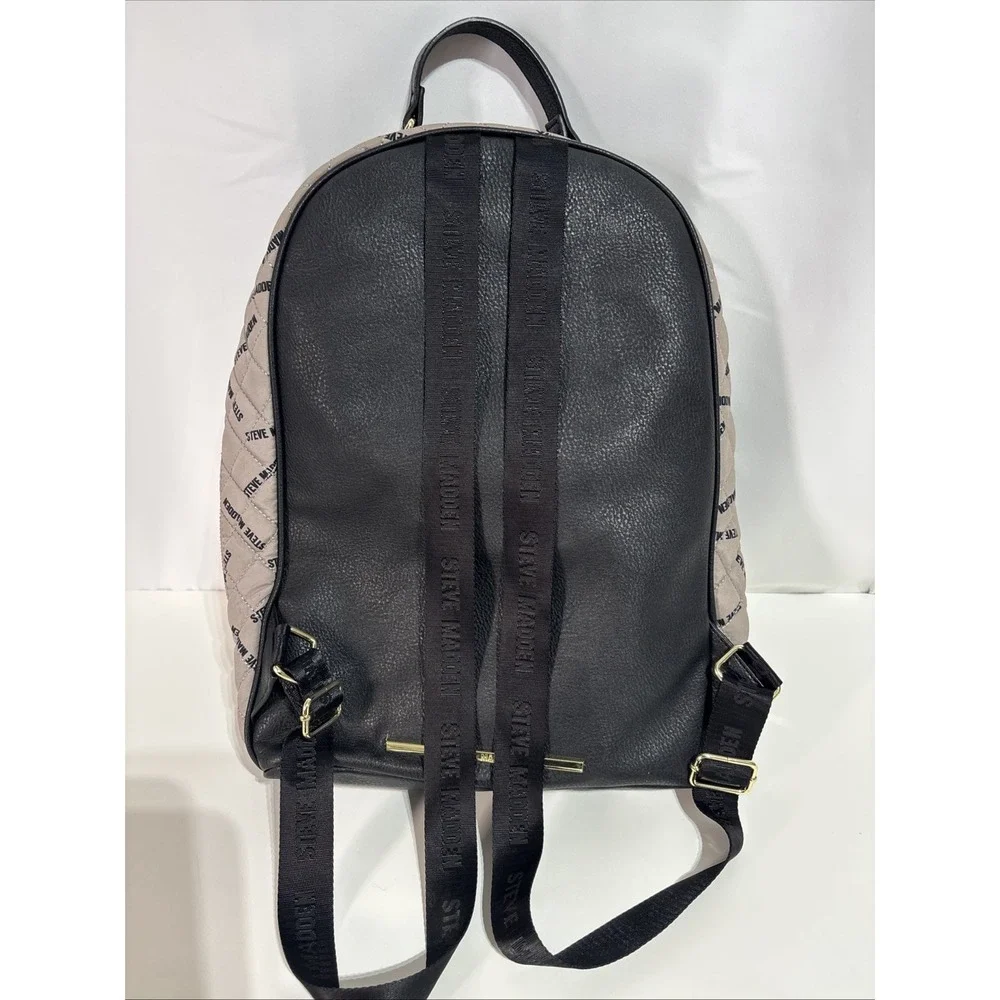 Steve Madden Quilted Tan & Black‎ Backpack Bag Multiple Pockets